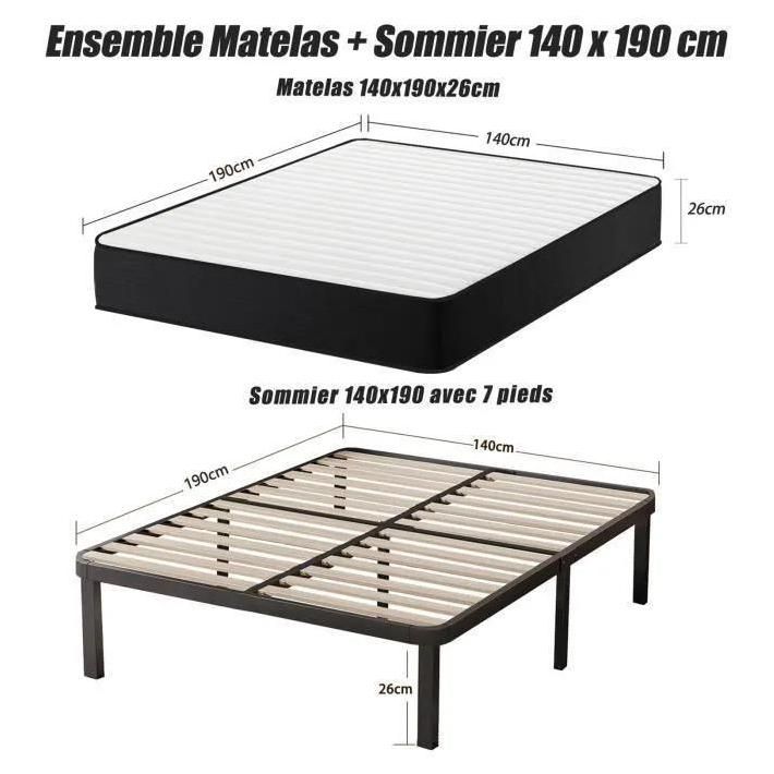 Ensemble Matelas Et Sommier 140x190cm - Frixovel Lit 140x190 Avec Sommier E... - 2