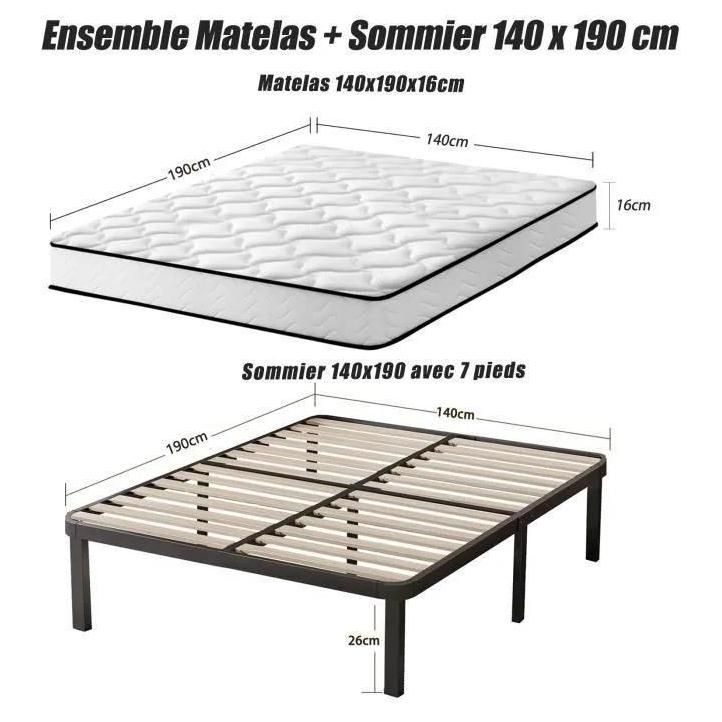 Ensemble Matelas Et Sommier 140x190cm - Frixovel Lit 140x190 Avec Sommier E... - 2