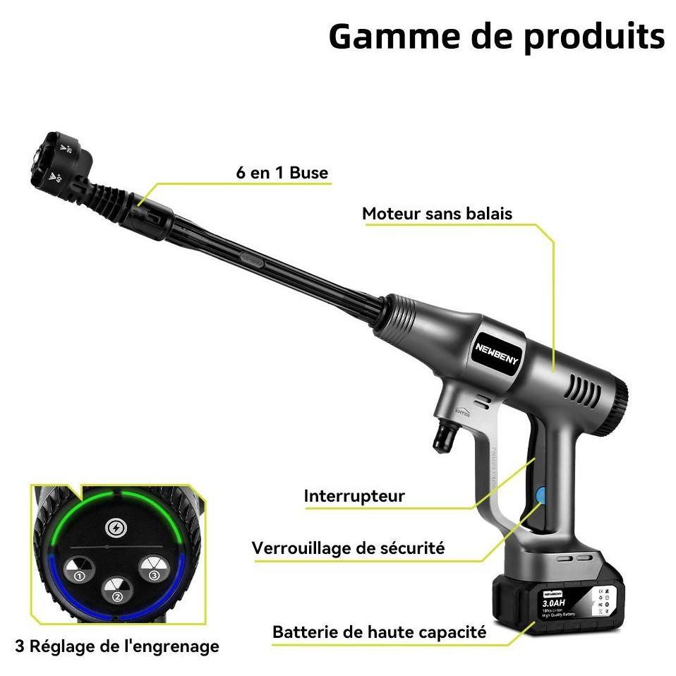 Yofidra-Nettoyeur haute pression portable 200 bar,Buse 6-en-1,3 vitesses r... - 4