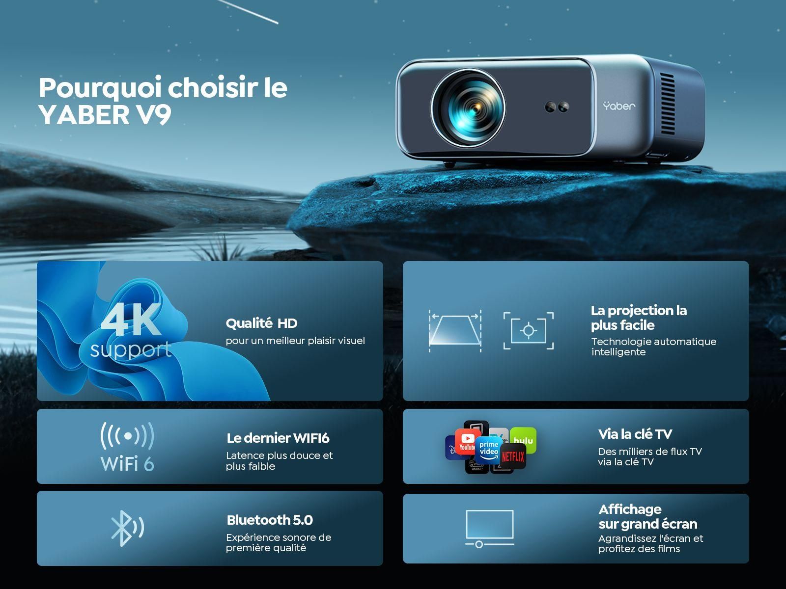 Vidoprojecteur WiFi Bluetooth YABER Pro V9 500 ANSI Lumens Projecteur Full... - 6