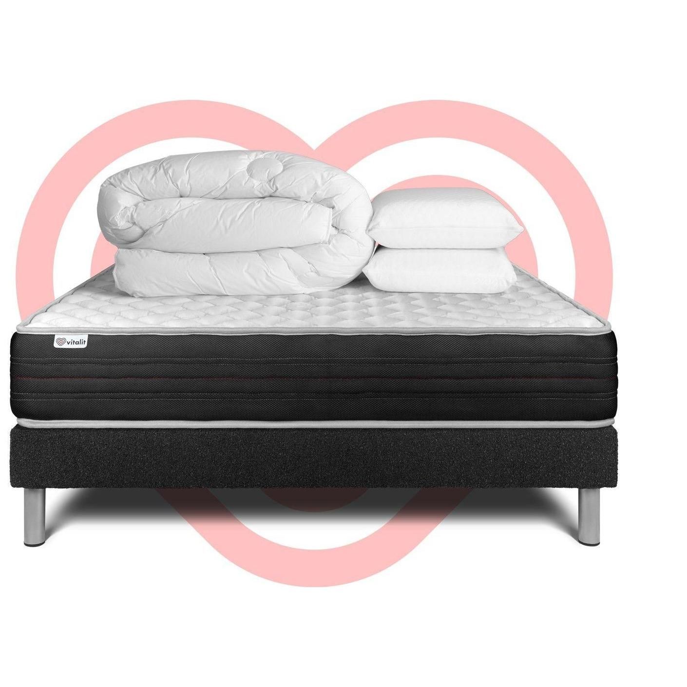 Pack Prt A Dormir Vitalmemo One 180 X 200 Cm Sommier Kit Noir