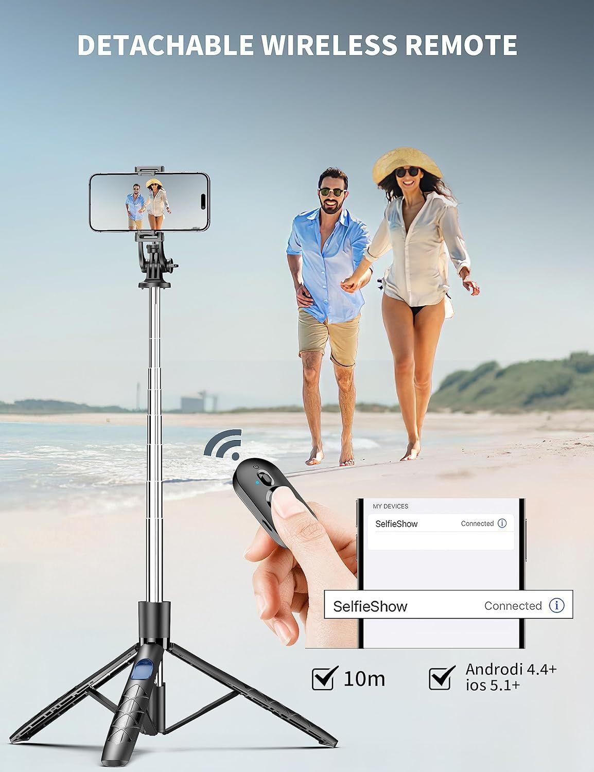 163.5CM Perche  Selfie, Trpied Smartphone, Extensible Selfie Stick Trpie... - 7