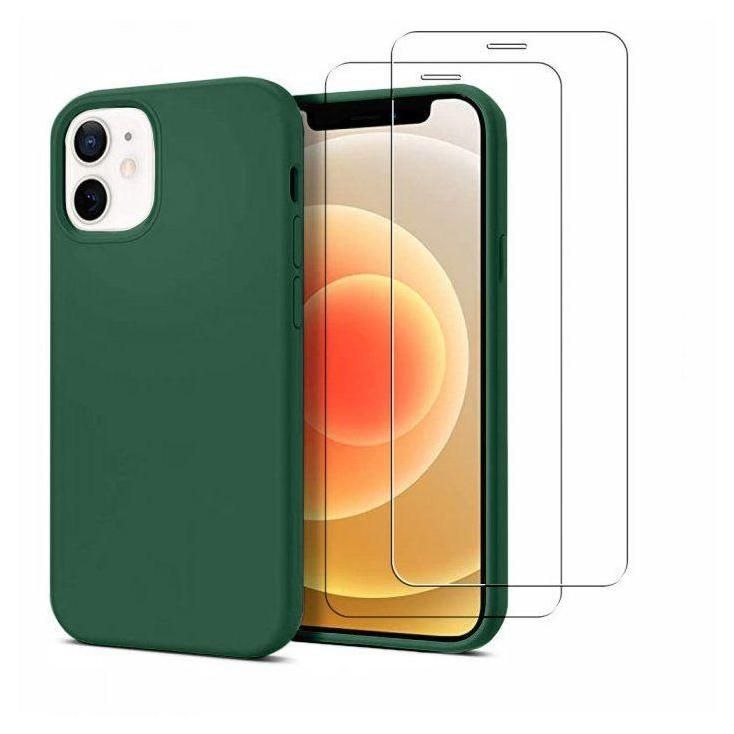 Coque Iphone 12 Mini Silicone Liquide Vert Foret + 2 Vitres En Verre Tremp... - 4