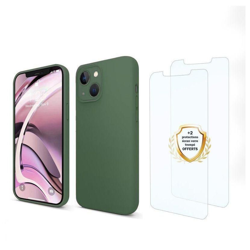Coque Iphone 13 Mini Silicone Liquide Vert Foret + 2 Vitres En Verre Tremp... - 4