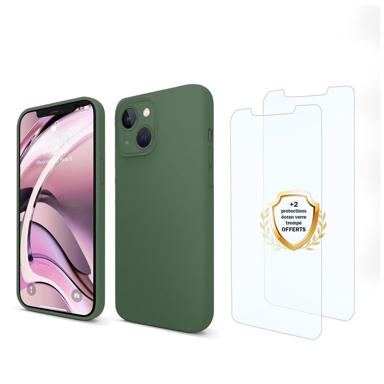 Coque Iphone 13 Mini Silicone Liquide Vert Foret + 2 Vitres En Verre Tremp... - 5