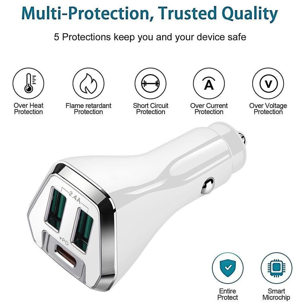 Chargeur De Voiture 3-Port Usb 2,4a Et Usb-C Pd, Allume-Cigare Universel - ... - 2