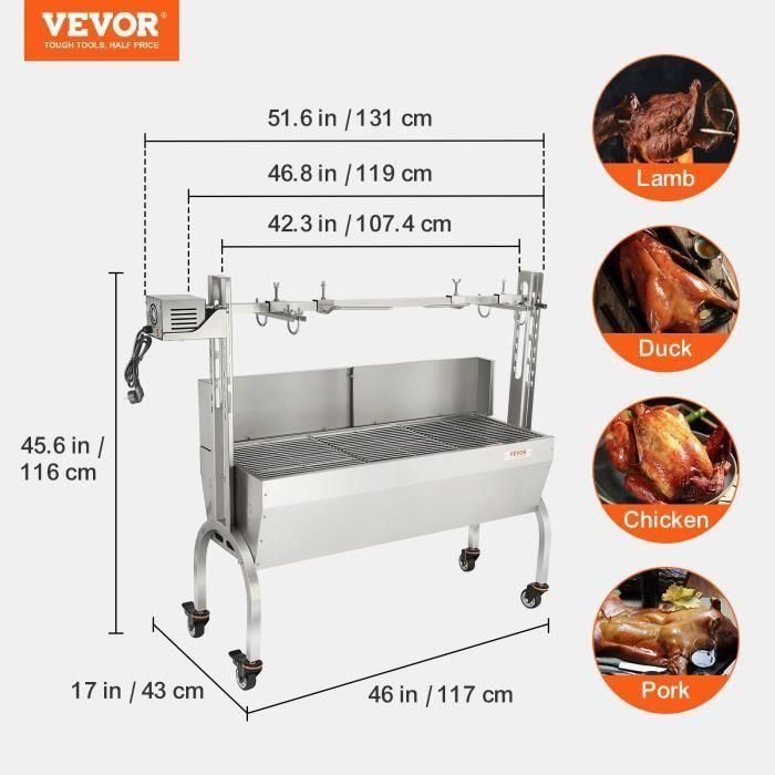 Barbecue � Charbon - VEVOR - Charge 60 kg 50 W 4 tr-min avec Tournebroche �... - 2