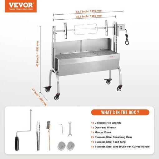Barbecue � Charbon - VEVOR - Charge 60 kg 50 W 4 tr-min avec Tournebroche �... - 6