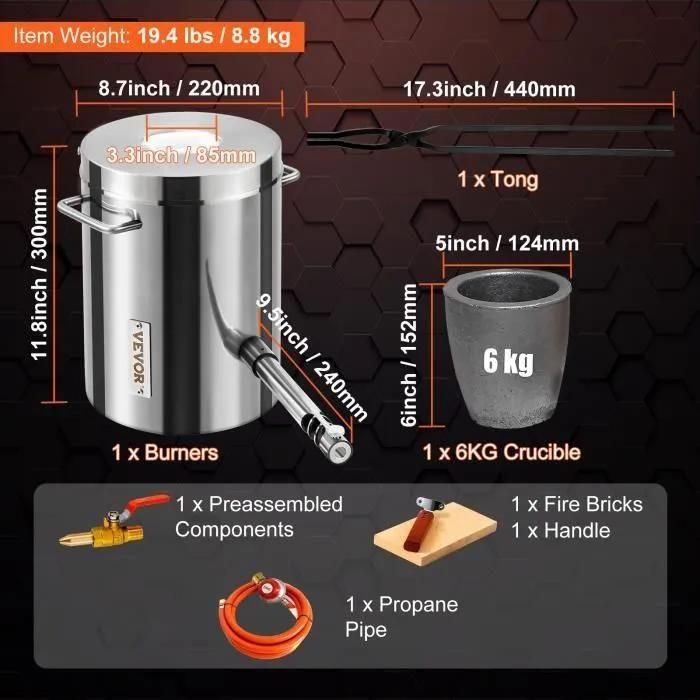 Four de Fusion - VEVOR - 6kg fonderie Four � Propane Fonderie Creuset en Gr... - 2