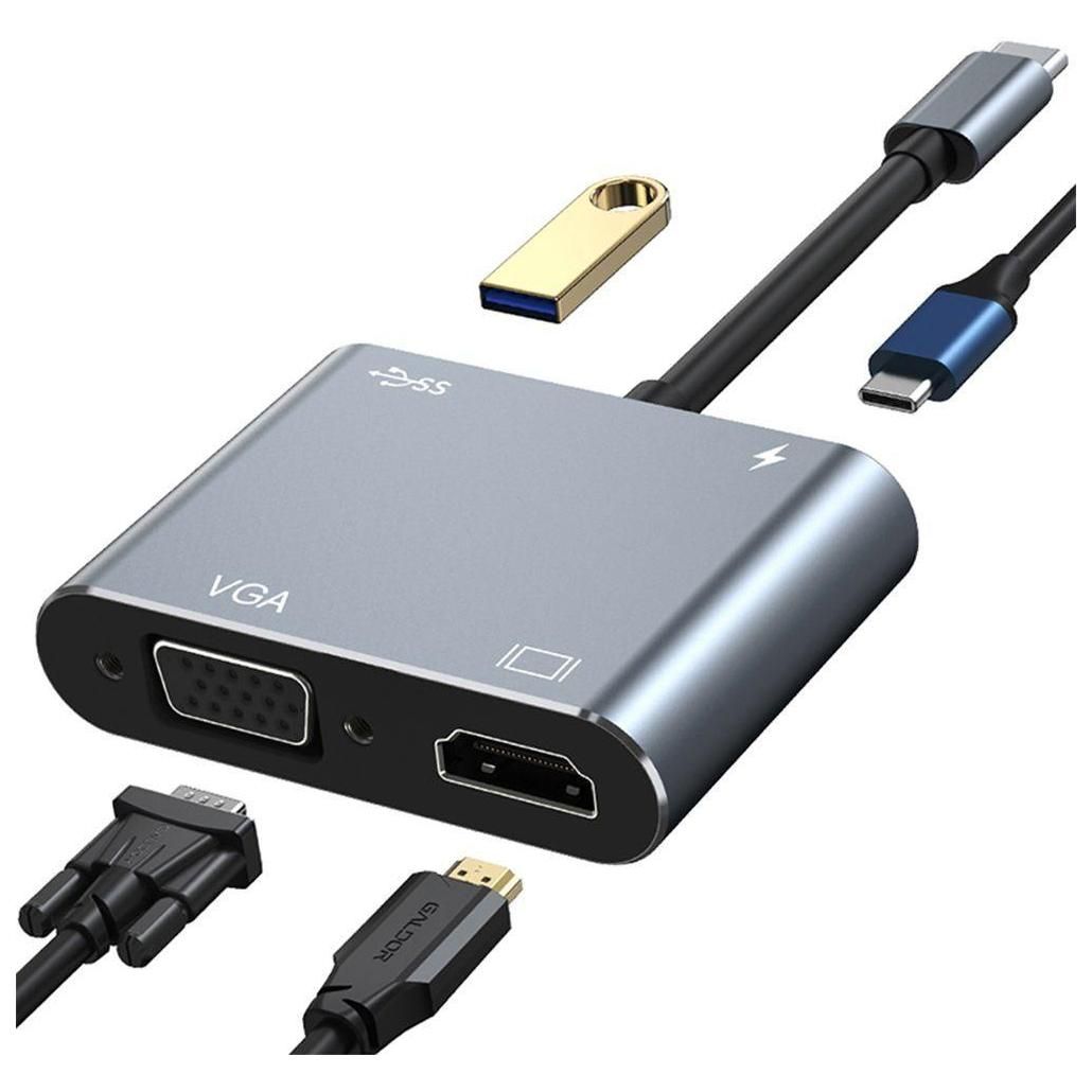 Adaptateur USB-C Male vers HDMI 4K VGA Femelle avec Port USB 3.0 et PD 87W,...
