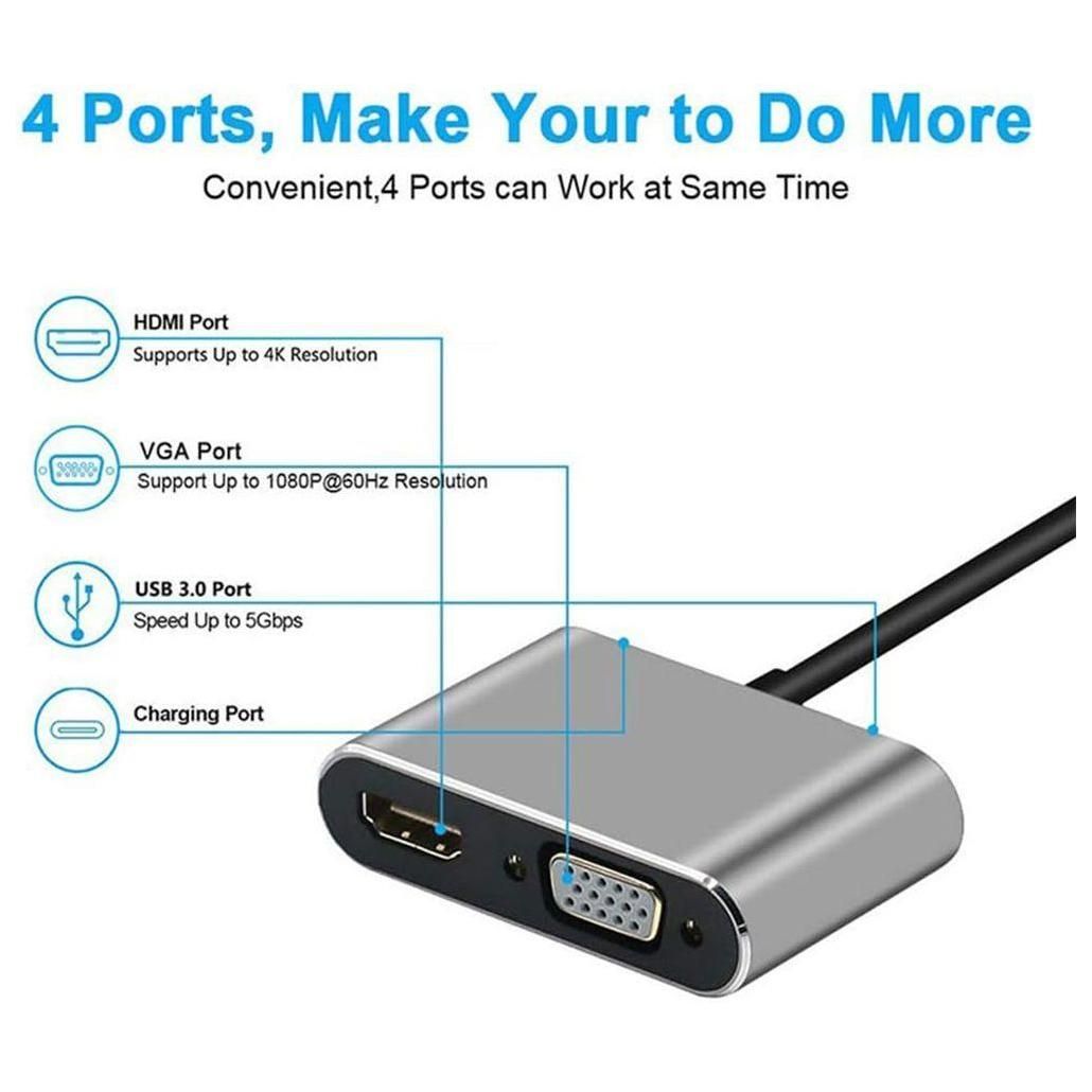 Adaptateur USB-C Male vers HDMI 4K VGA Femelle avec Port USB 3.0 et PD 87W,... - 2