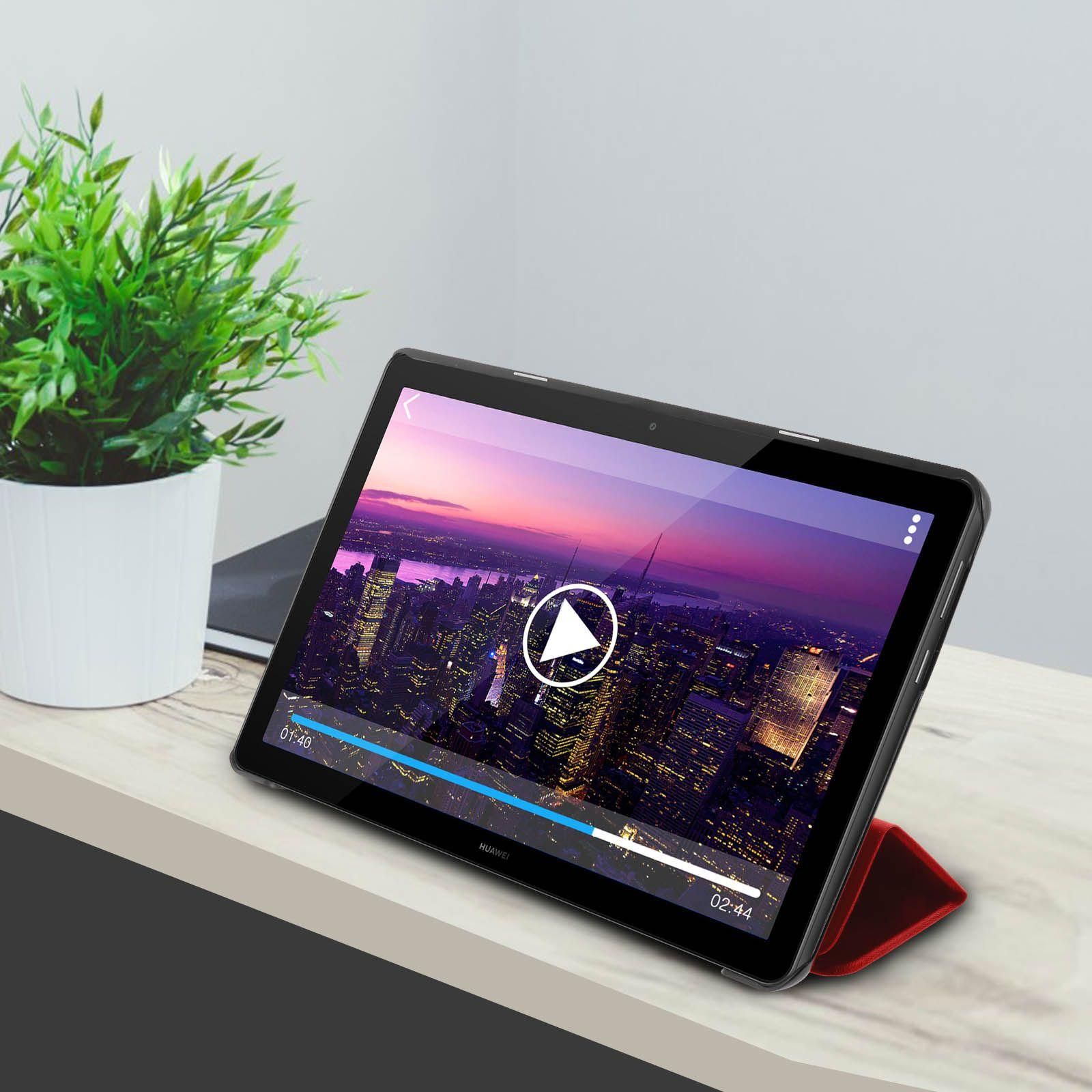 Housse Huawei Mediapad T5 10.0 Etui Clapet Folio Support Video Rouge - 3