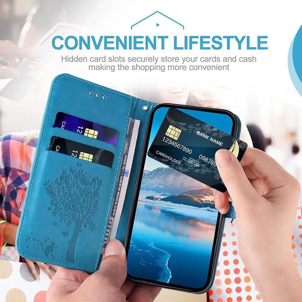 Coque + 2 Verres Tremps Pour Oppo A74 5g, Housse Rabat Cuir Pu Bleu Avec M... - 4