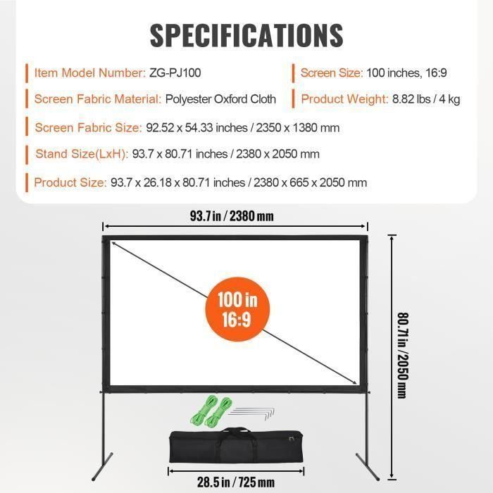 �cran de Projection sur Pied - VEVOR - Toile de Projection sur Tr�pied Port... - 2