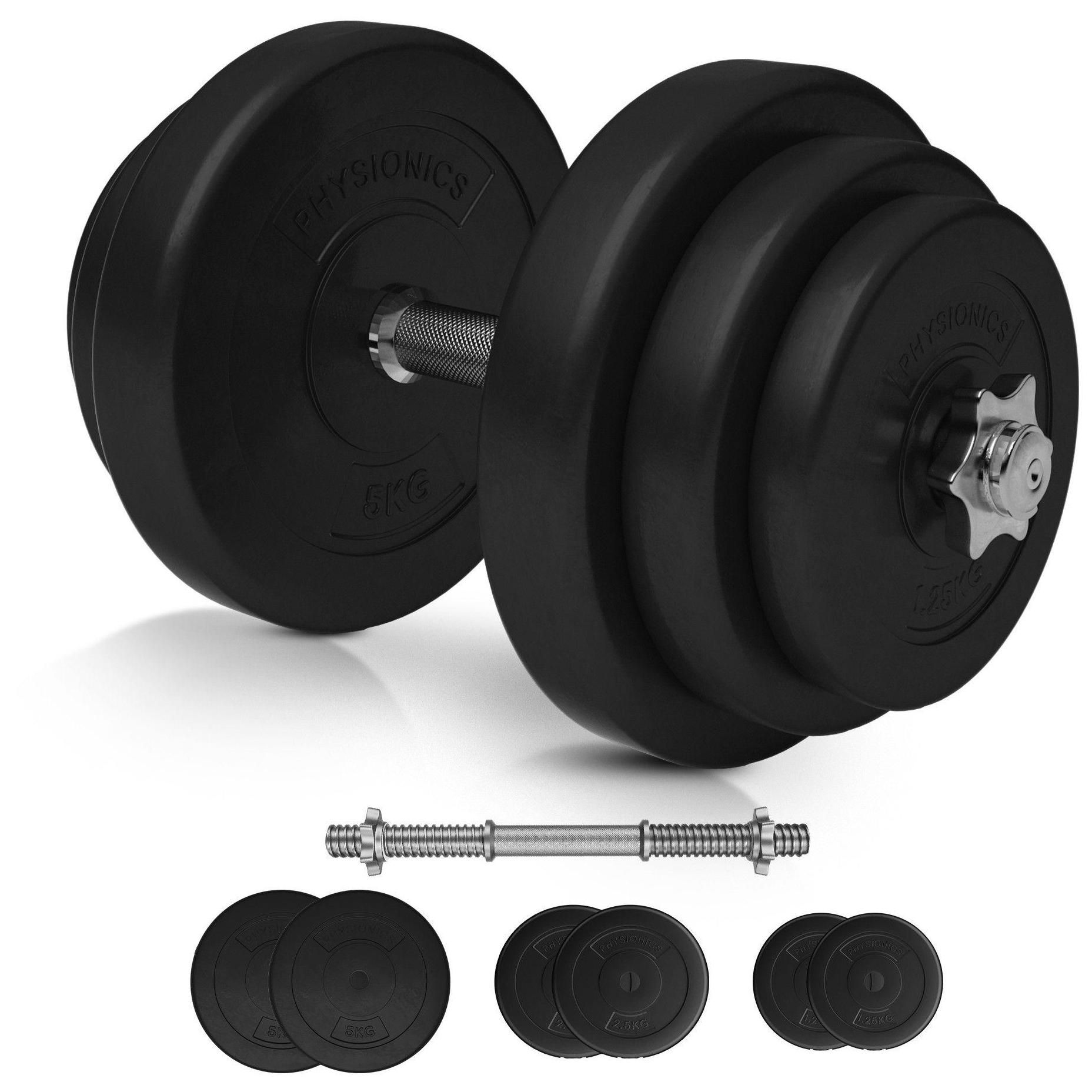 Physionics Set D'haltres Courts 20 Kg - Barre 43 Cm, 2 X 1,25 Kg, 2 X 2,5...