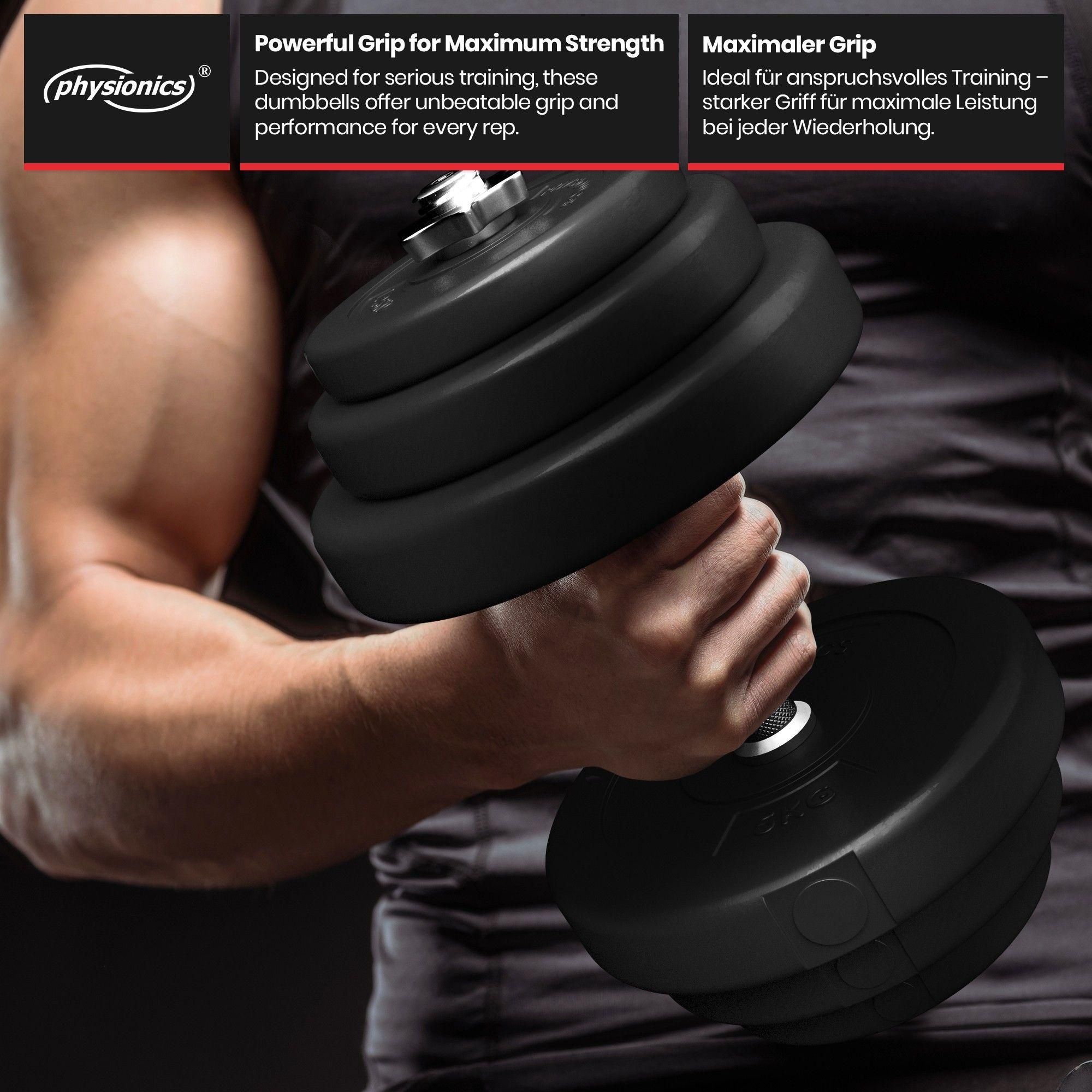 Physionics Set D'haltres Courts 20 Kg - Barre 43 Cm, 2 X 1,25 Kg, 2 X 2,5... - 5