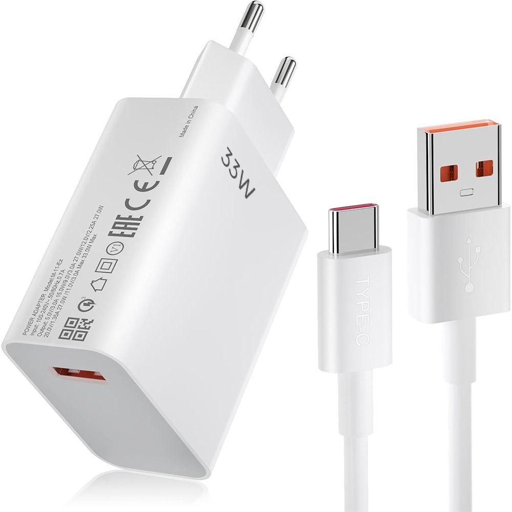 Chargeur Rapide 33w + Cble Usb-C 6a 1 Mtre Pour Xiaomi Redmi 12, Redmi 13...
