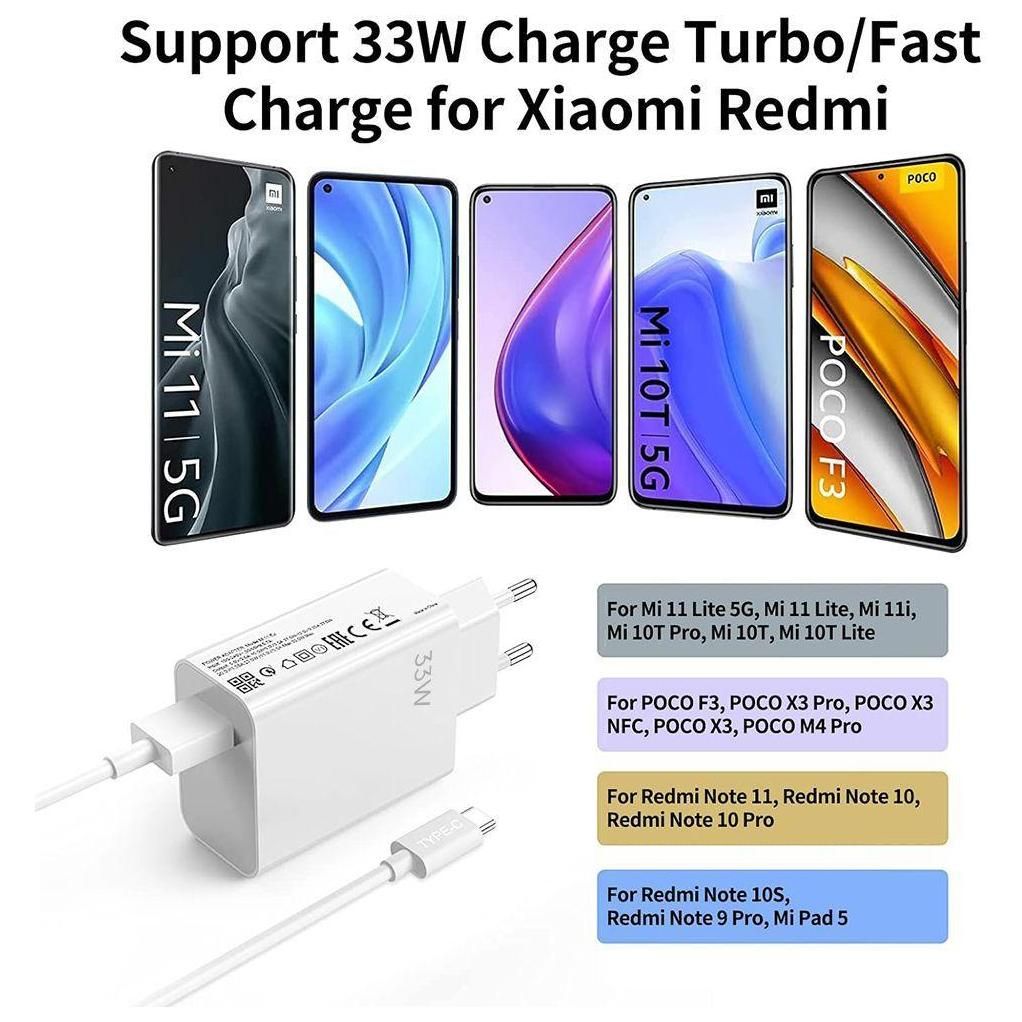 Chargeur Rapide 33w + Cble Usb-C 6a 1 Mtre Pour Xiaomi Redmi 12, Redmi 13... - 4