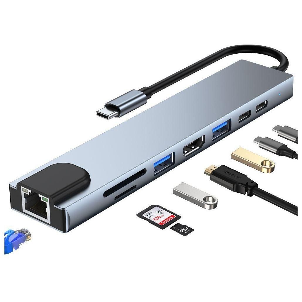 Adaptateur USB-C vers HDMI 4K avec Port USB 3.0&2.0, USB-C, PD 87W, Etherne...