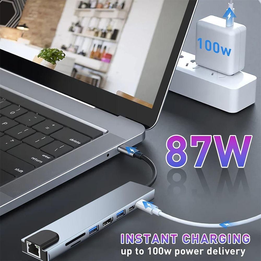Adaptateur USB-C vers HDMI 4K avec Port USB 3.0&2.0, USB-C, PD 87W, Etherne... - 4