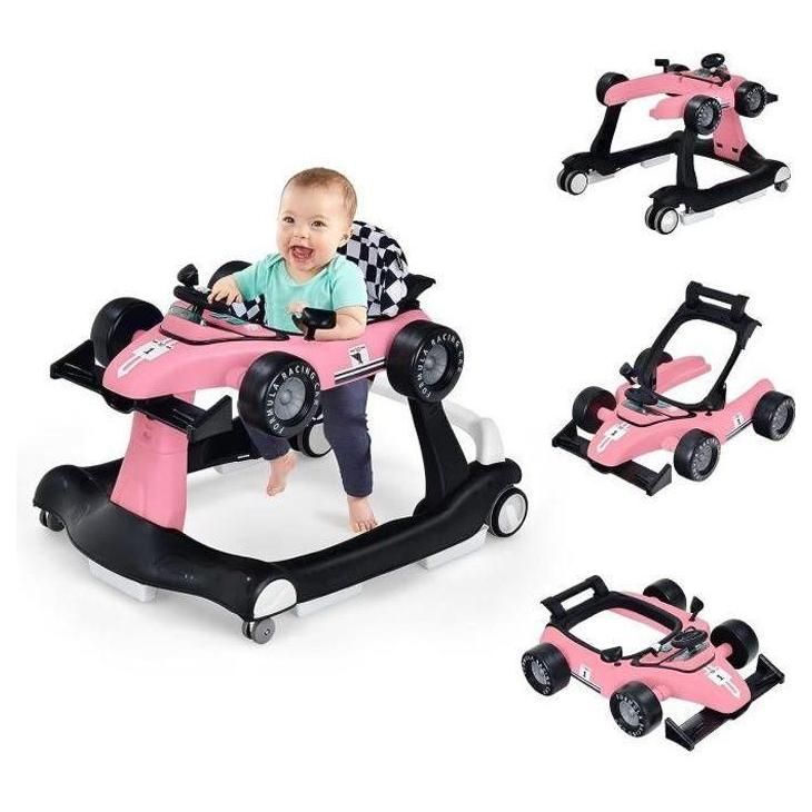 Costway Trotteur Bébé Pliable Musical En Apparence De Voiture Pousseur  Hauteur Et Vitesse Réglables Avec Lumière Volant