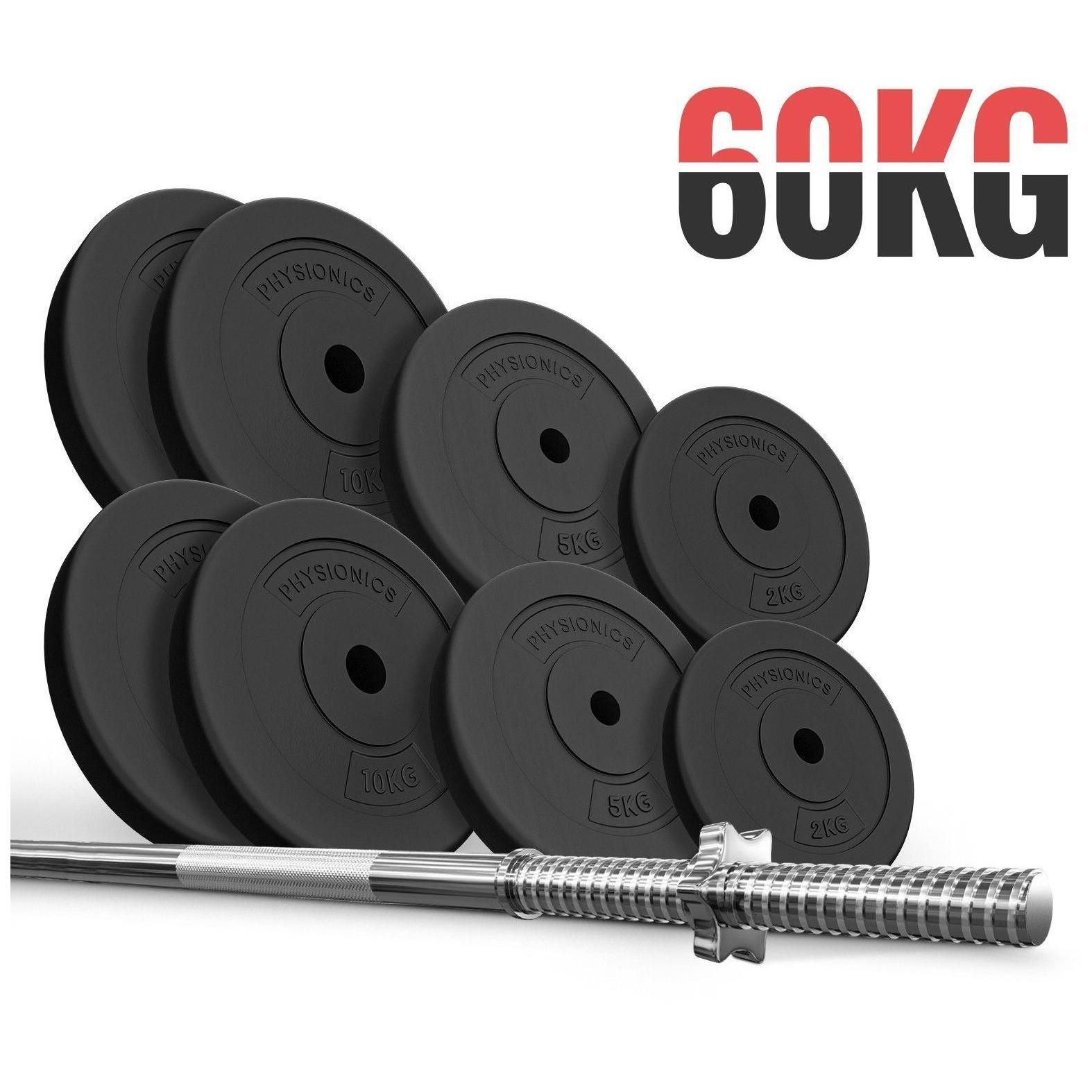 Physionics Barre D'haltre Longue Avec Disques De Poids - Barre (165cm, Fe...