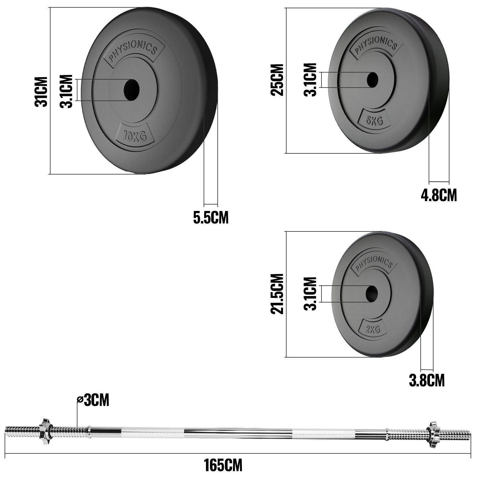Physionics Barre D'haltre Longue Avec Disques De Poids - Barre (165cm, Fe... - 4