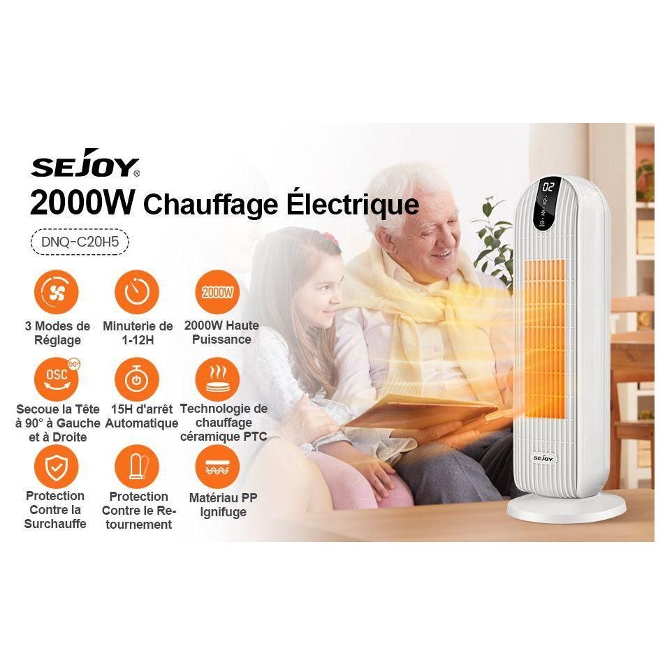 Radiateur Soufflant SEJOY 2000W 3 Modes, PTC Cramique Chauffage Electrique... - 6