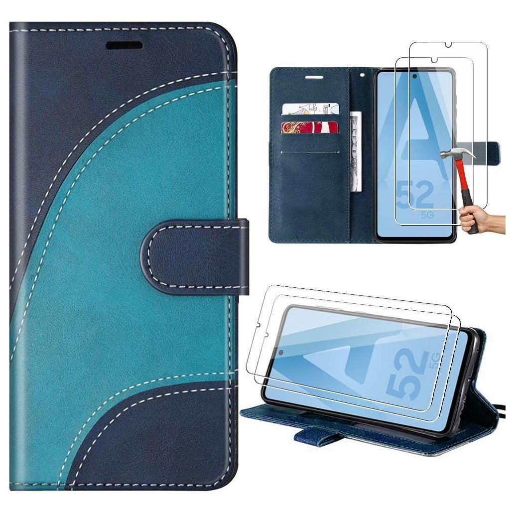 Coque Pour Samsung Galaxy A52s 5g Et A52 5g/4g, Bleu, Effet Cuir  Motif Va...
