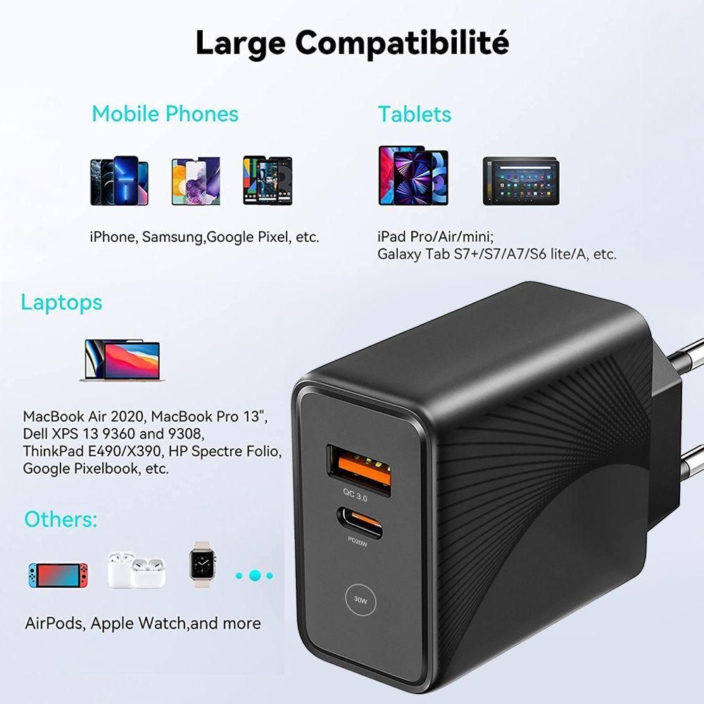 Chargeur Secteur Rapide 30w 2-Port Avec Cble Usb-C 1m Pour Google Pixel 7 ... - 3