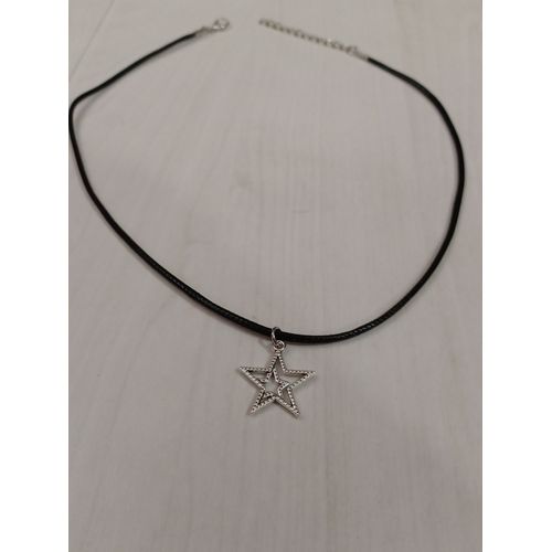 Collier Avec Pendentif, Double Etoile Metal Argenté, Taille 49 Cm