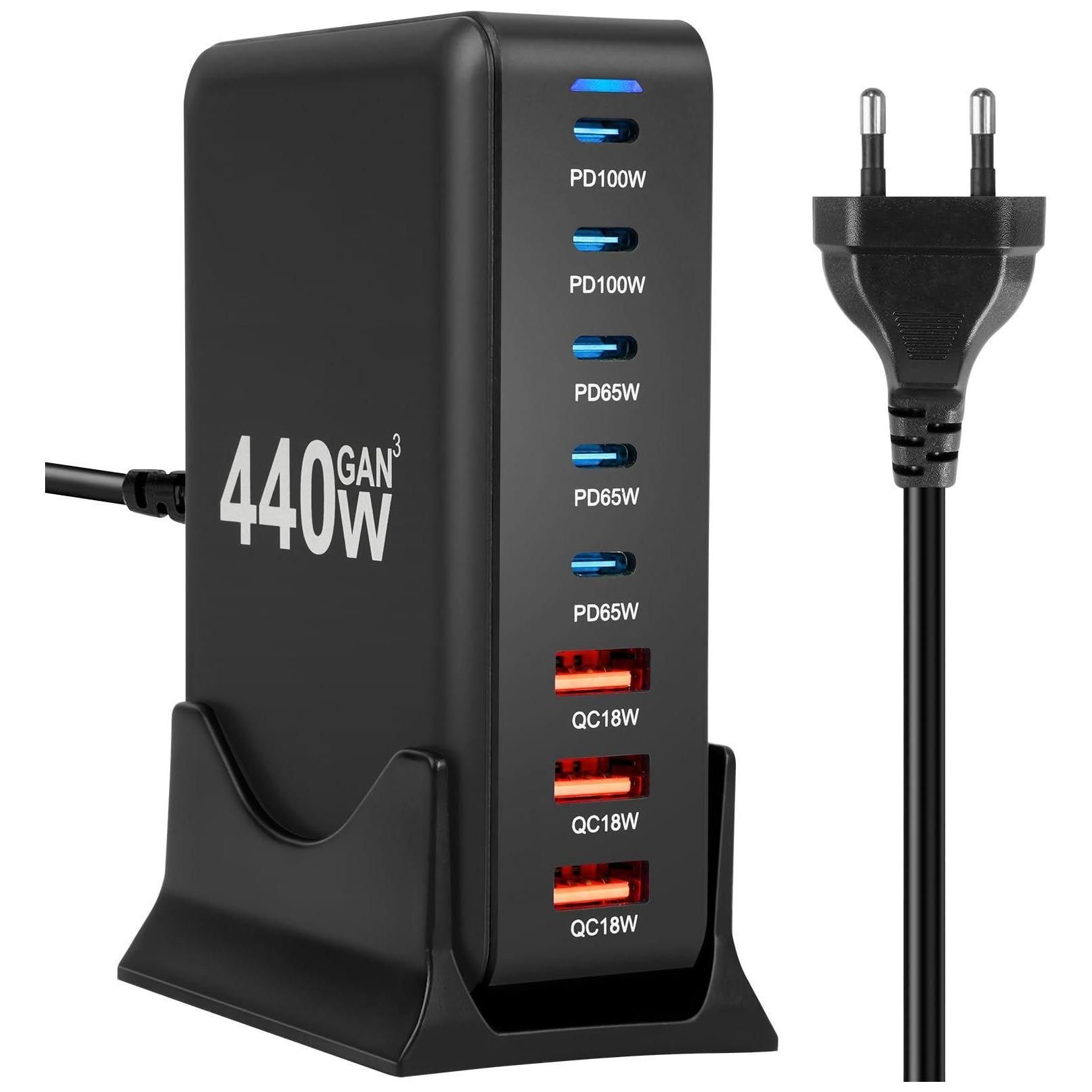 Chargeur Usb C Rapide 440w, Gan Chargeur Secteur Usb Multiple 5 Usb C+3 Usb...