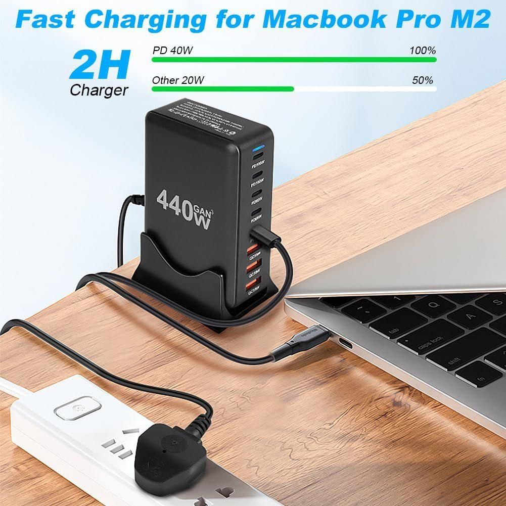 Chargeur Usb C Rapide 440w, Gan Chargeur Secteur Usb Multiple 5 Usb C+3 Usb... - 4