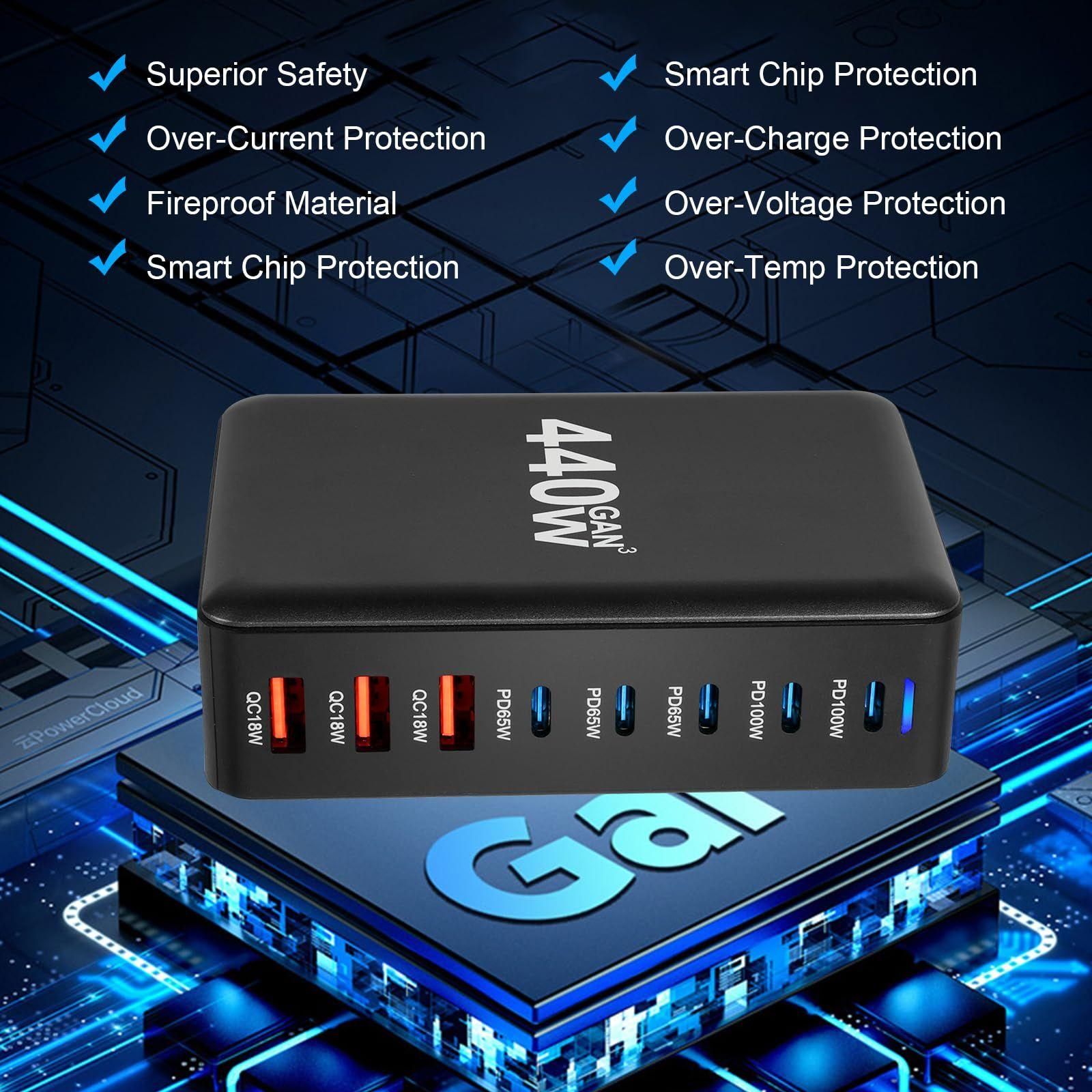 Chargeur Usb C Rapide 440w, Gan Chargeur Secteur Usb Multiple 5 Usb C+3 Usb... - 7