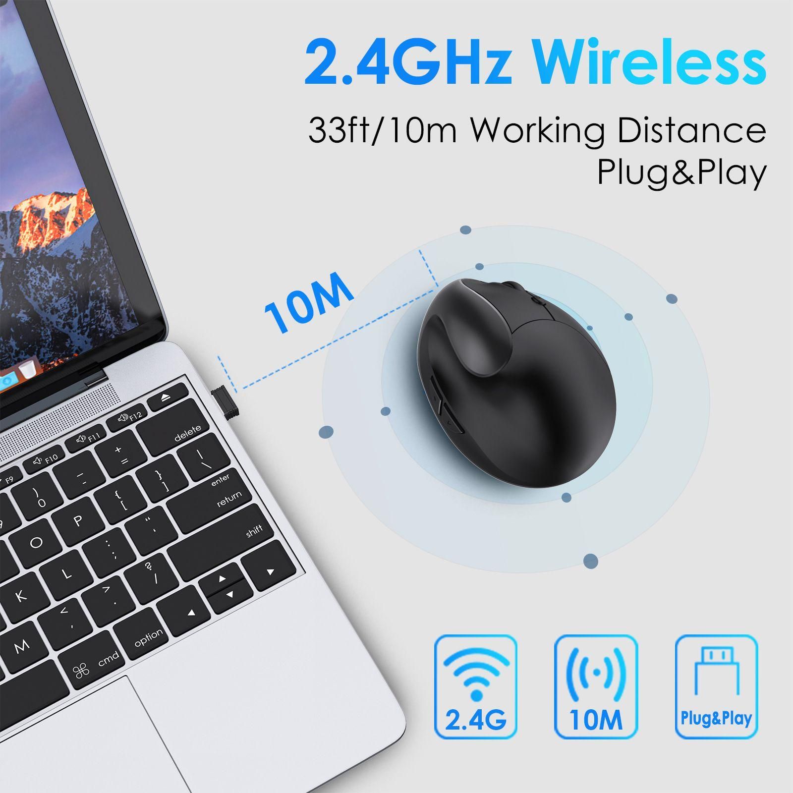 Souris Ergonomique sans Fil, Souris Optique sans Fil 2.4G avec 800/1200/160... - 3