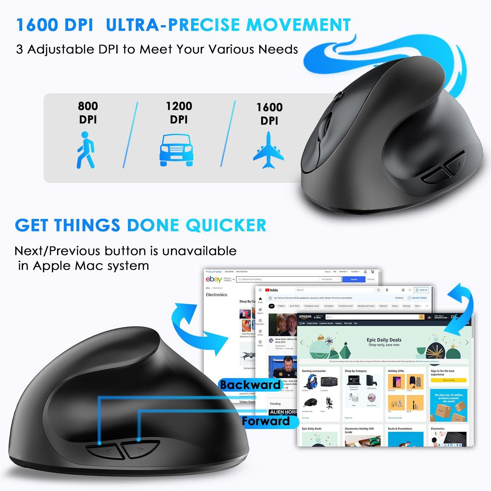 Souris Ergonomique sans Fil, Souris Optique sans Fil 2.4G avec 800/1200/160... - 7