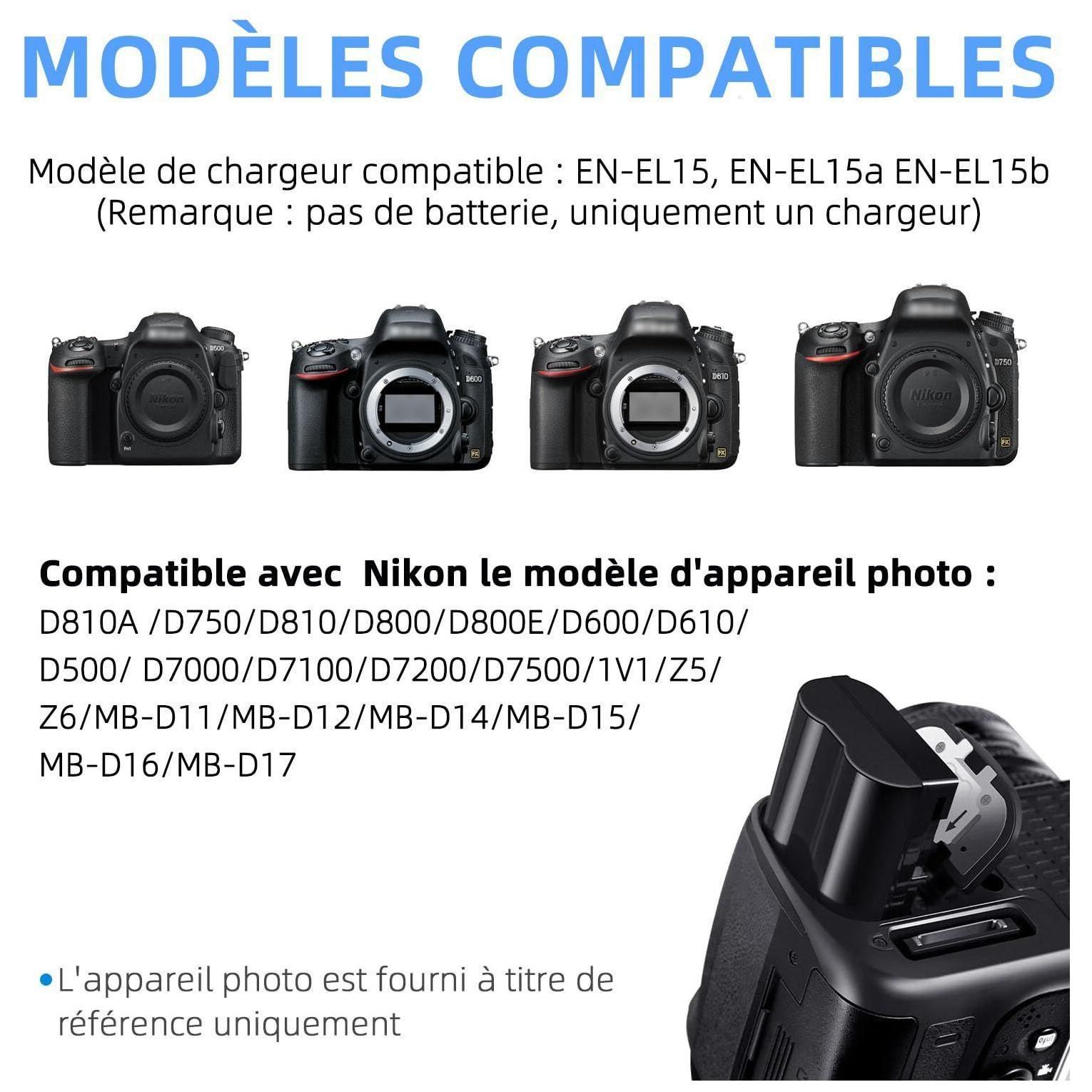Chargeur MH-25/25a pour EN-EL15/EL15a/15b Batterie compatible avec Nikon D5... - 2