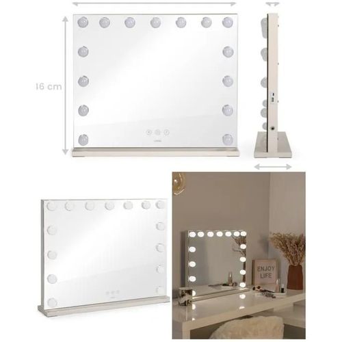 Miroir de maquillage Hollywood 56 x 44 cm Éclairage LED avec 15 ampoules