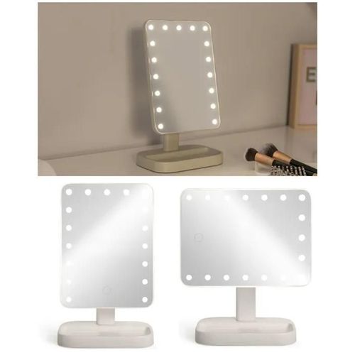 Miroir de maquillage - Hollywood - 16.5 x 22 cm - Éclairage LED - 17 ampoules - Rechargeable USB-C