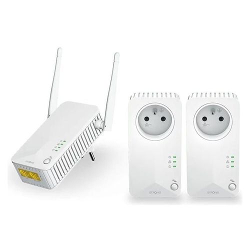 Strong Powerline 600 Trio - Kit d'adaptation pour courant porteur HomePlug AV (HPAV) 2,4 Ghz - Branchement mural
