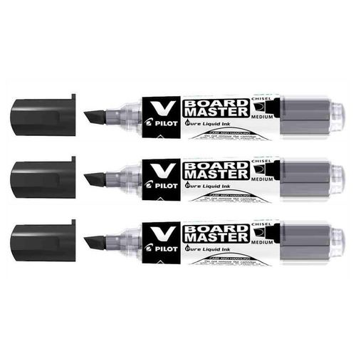 Pilot Lot De 3 Marqueurs Rechargeable V Board Master Begreen Pointe Biseauté Moyenne Noir