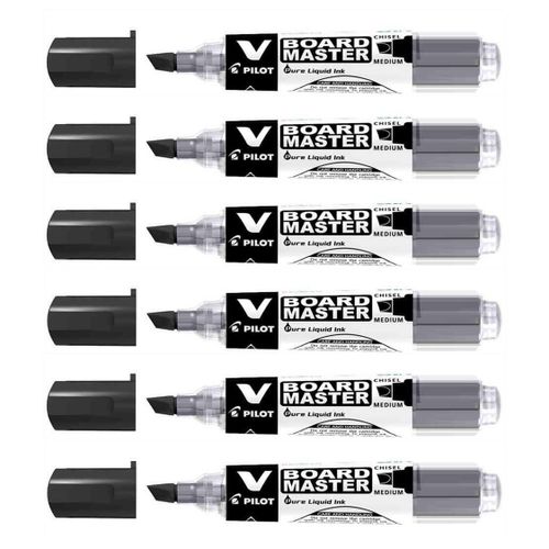 Pilot Lot De 6 Marqueurs Rechargeable V Board Master Begreen Pointe Biseauté Moyenne Noir