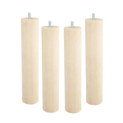 Pieds De Lit Cylindriques - Cime - M8 - Hêtre Brut Naturel - 250 Mm - 50 Mm - Lot De 4