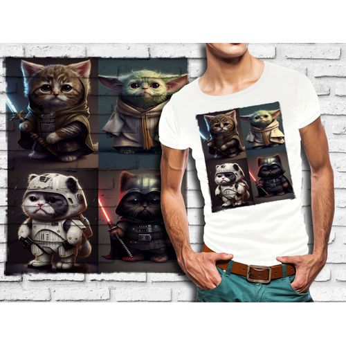 T-Shirt Blanc Homme Chats Star Wars 700