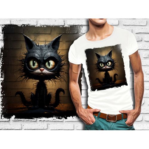 T-Shirt Blanc Homme Style Burton Chat Dark Halloween Bad Cat 805