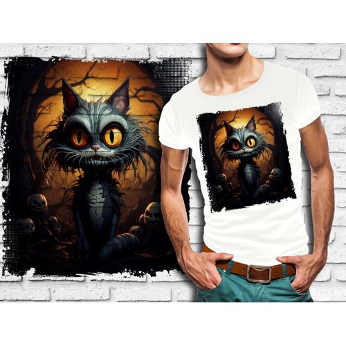 T-Shirt Blanc Homme Style Burton Chat Dark Halloween Bad Cat 803