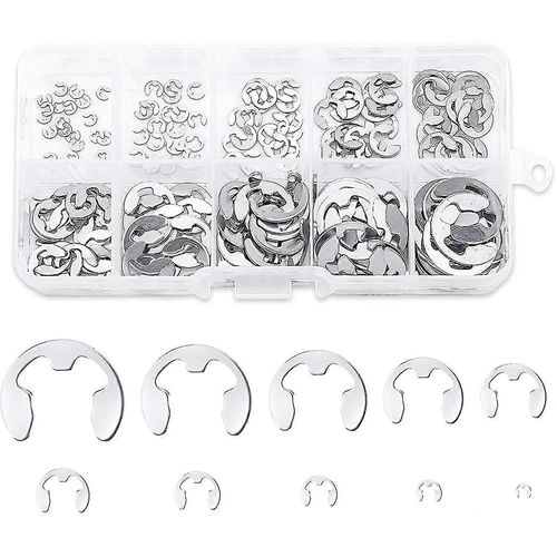 200pcs Acier inoxydable E-circlip Ring Kit, acier inoxydable Circlip Retainer