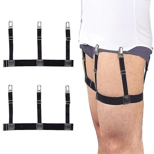 Chemise Pour Hommes Restes Chemise Jarretières Pour Hommes Élastique Réglable Porte-Chemises Chemise Restes Avec Verrouillage Clips Antidérapants (1 Paire, Noir)
