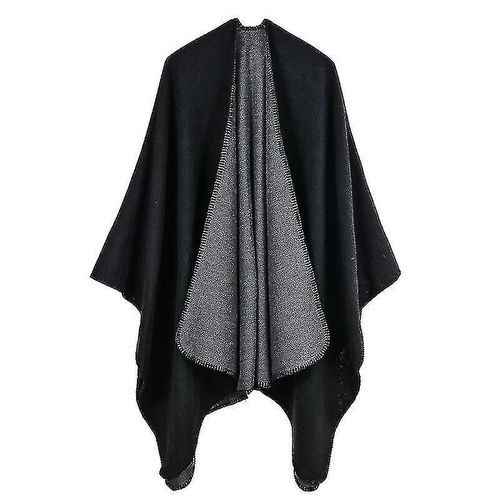Cashmere Feel Poncho Dual Colored Shawl Wrap Avec Front Ouvert Long Sweater Coat