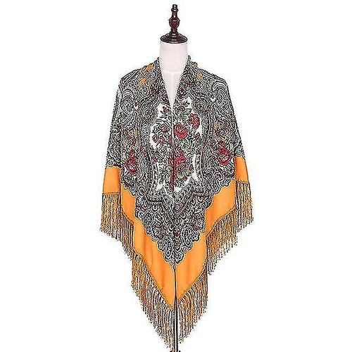 Couverture d¿hiver Châle National Russe Babouchka Surdimensionné Rétro Femmes Tassel Foulard Ethnique Carré Poncho Hijab 160cm Écharpe